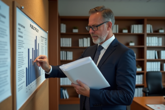 Analyste politique en costume dans un bureau moderne