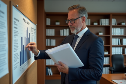 Analyste politique en costume dans un bureau moderne