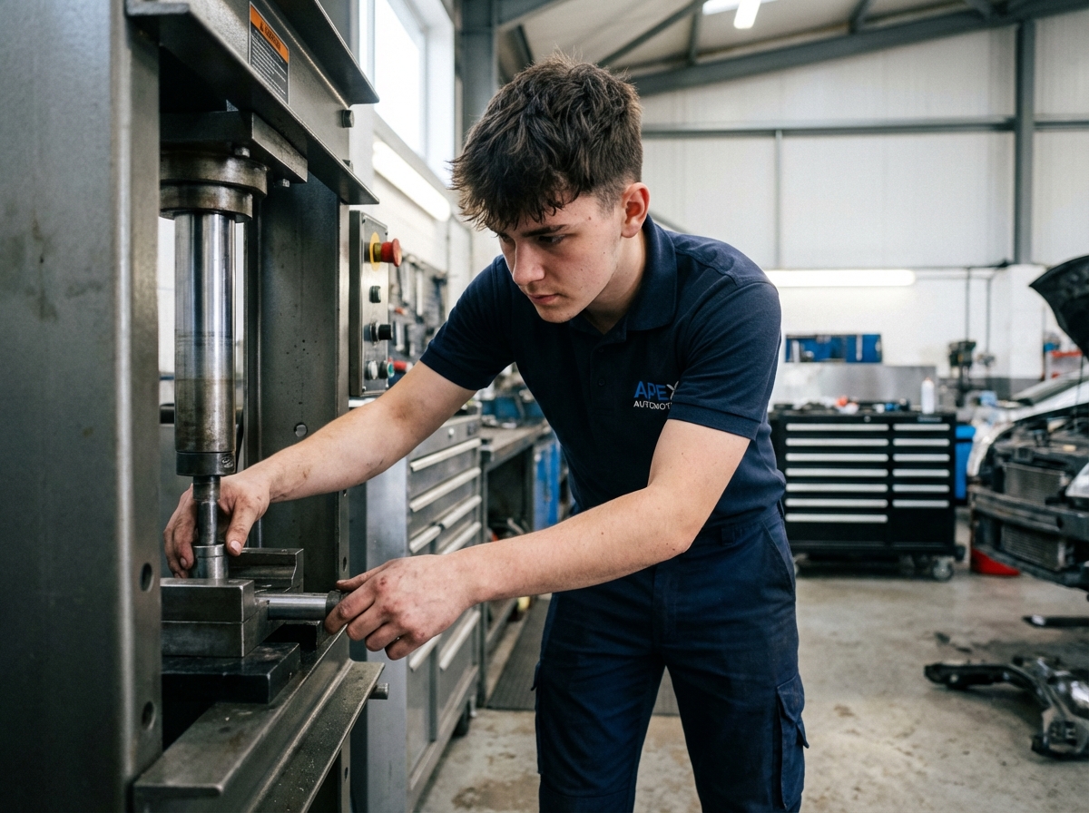 Jeune apprenti en atelier automobile en action