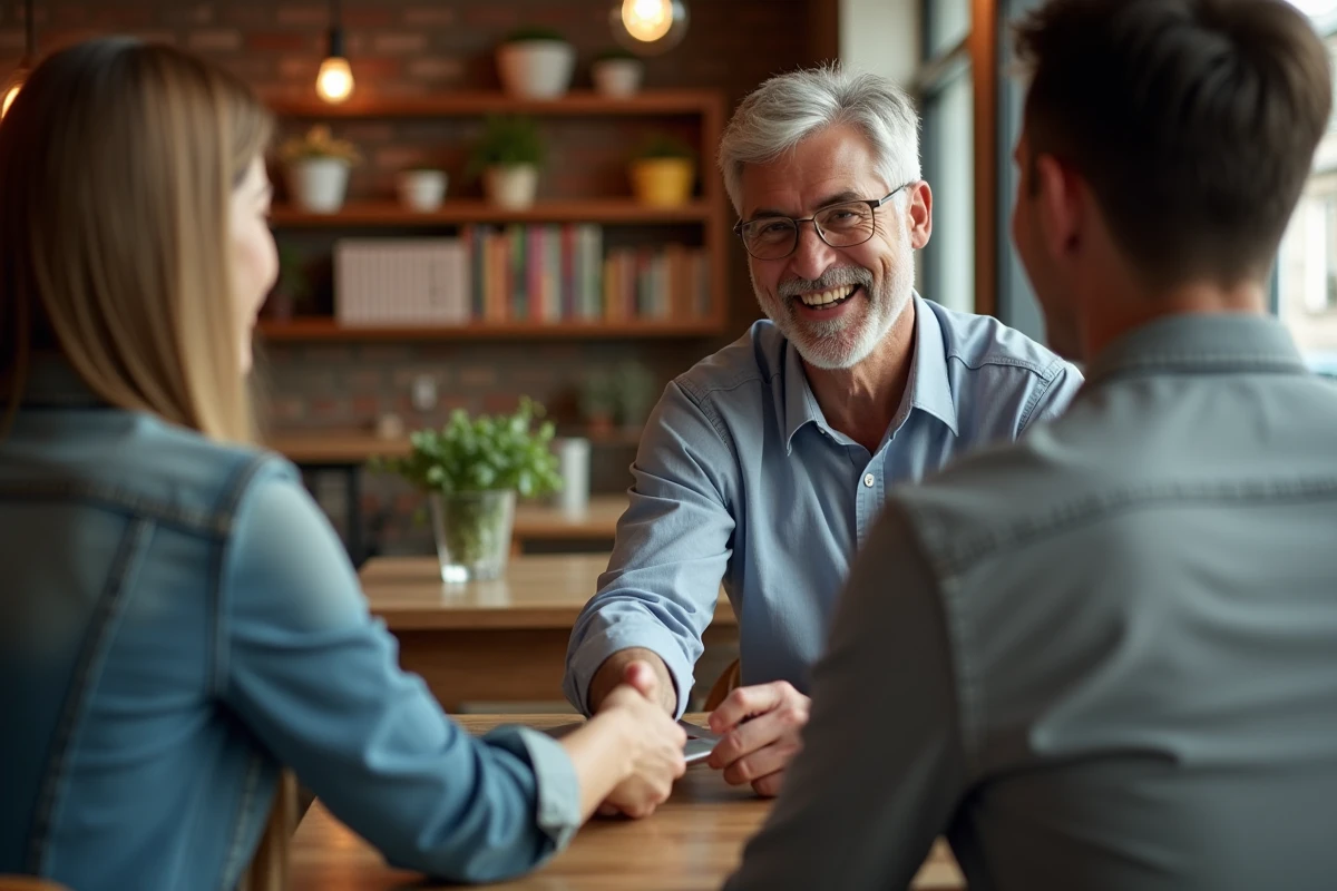 Homme client et secrétaire dans un coworking chaleureux