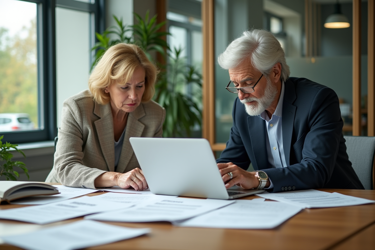 Deux personnes collaborant sur documents RSE dans un bureau lumineux
