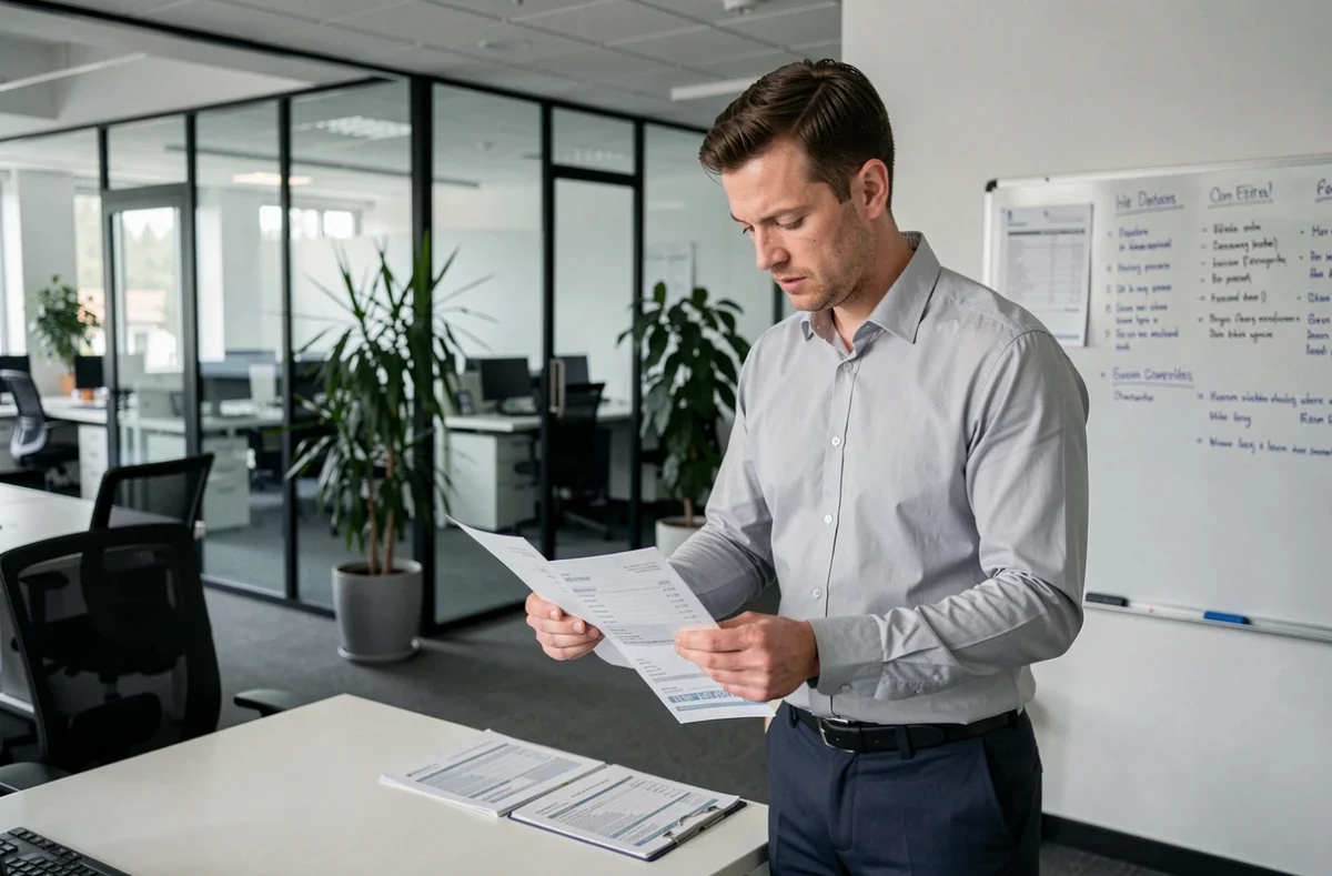 Fonctionnaire comparant deux fiches de paie dans un bureau administratif moderne pour analyser l'impact de l'expérience antérieure sur son salaire contractuel