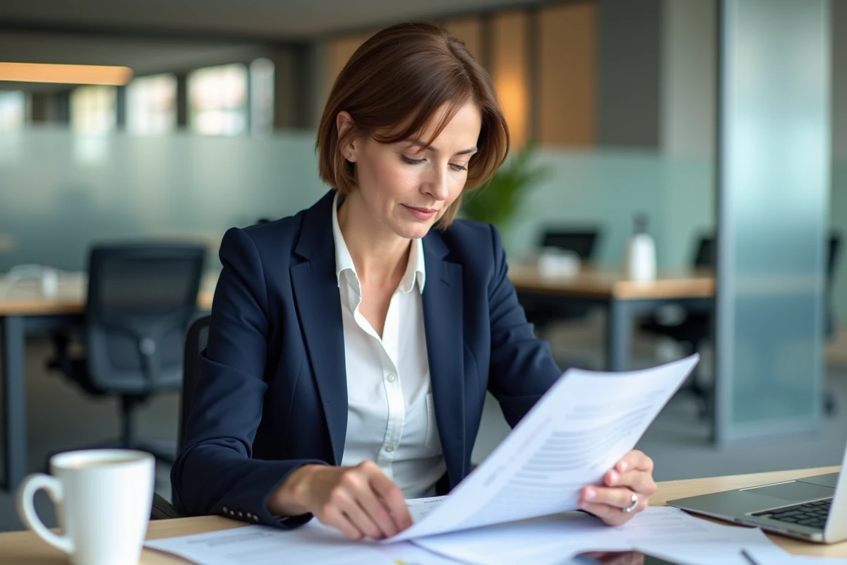 Employée Chronopost consultant ses documents d'aides sociales et avantages salariés au bureau