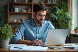 Homme entrepreneur en bureau moderne travaillant sur son ordinateur