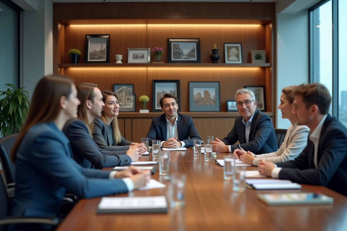 Une équipe diversifiée en réunion dans une salle de conférence moderne