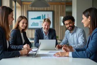 Groupe de professionnels en réunion stratégie digitale