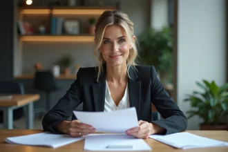 Femme d affaires en réunion dans un bureau moderne
