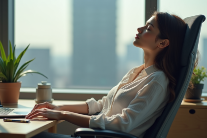 Jeune femme détendue dans un bureau moderne