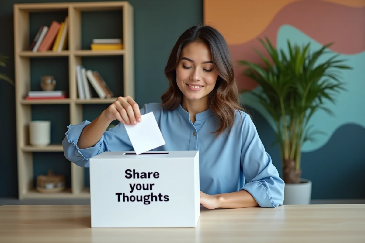 Jeune femme déposant une note dans une boîte à idées