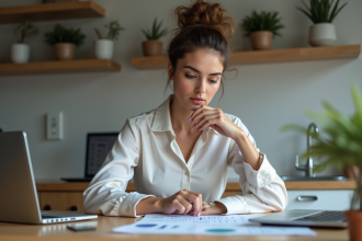 Femme d'affaires examine des graphiques financiers à la maison