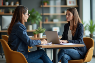 Femme en réunion de mentorat dans un bureau moderne