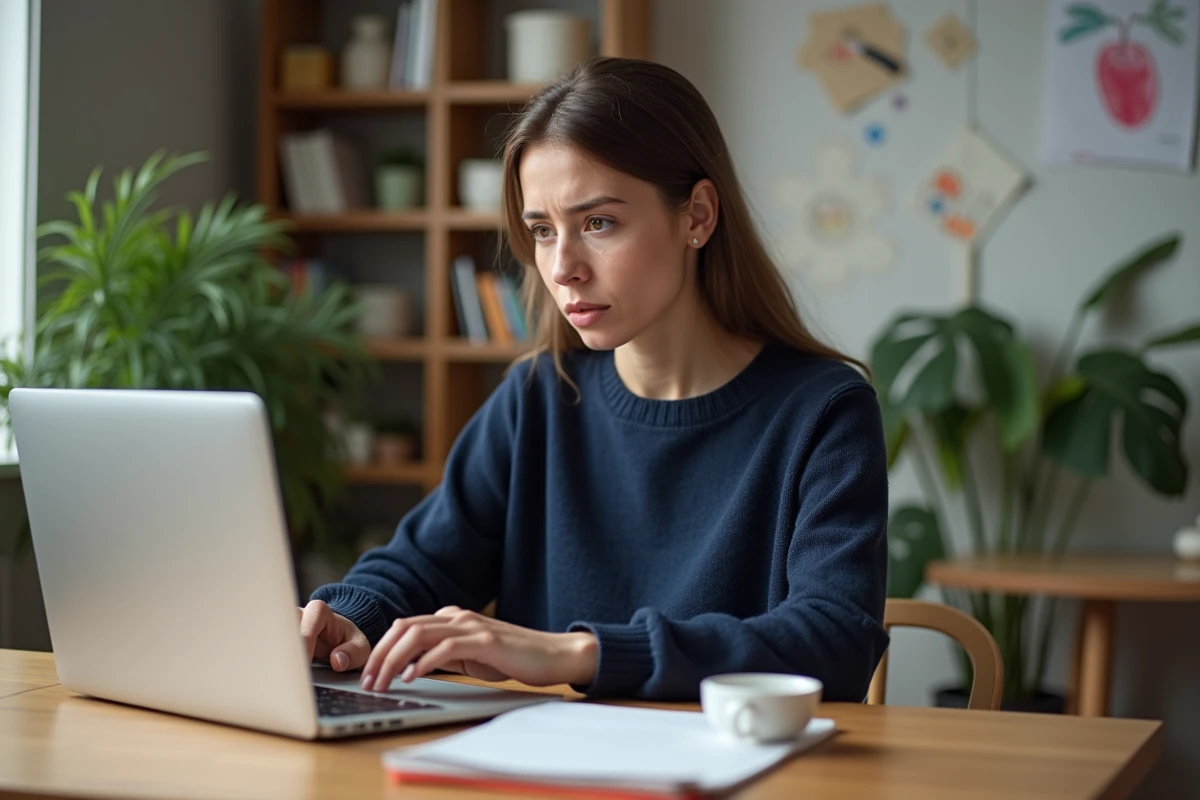 Jeune femme travaillant à domicile sur un ordinateur portable