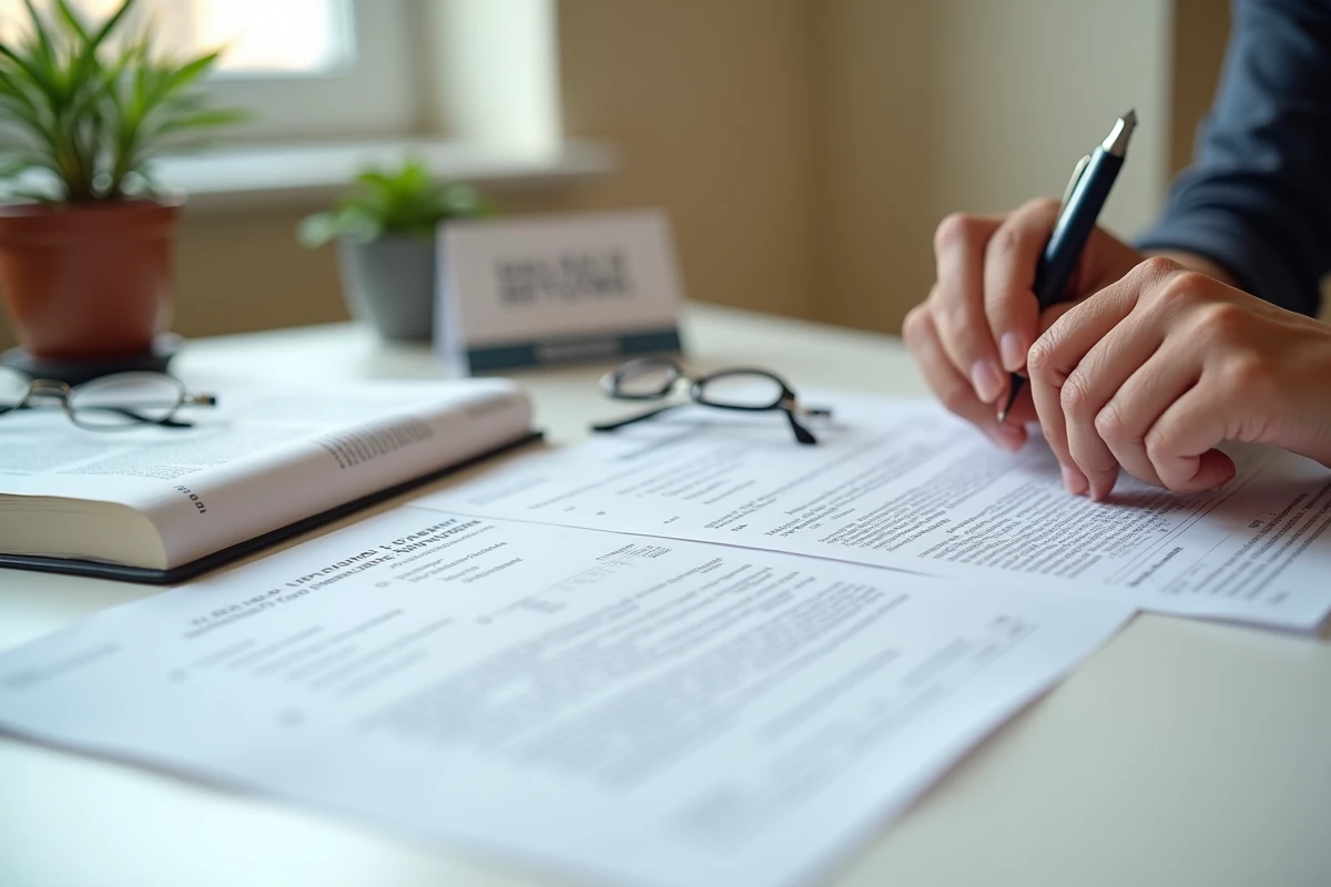 Mains d'une femme remplissant un formulaire de recours aux prud'hommes après un licenciement abusif