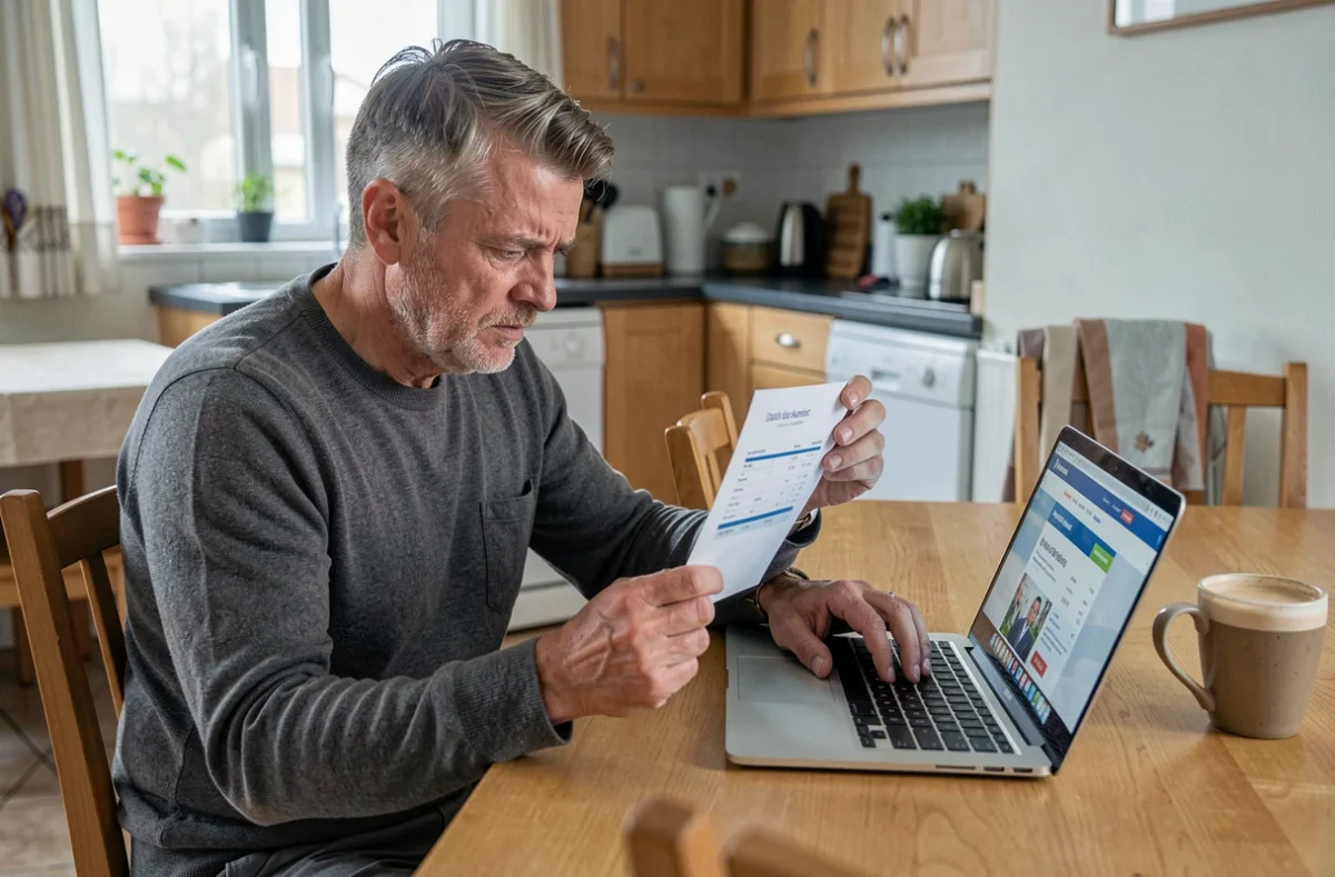 Homme cherchant des recours en ligne pour solde de tout compte non versé par son employeur