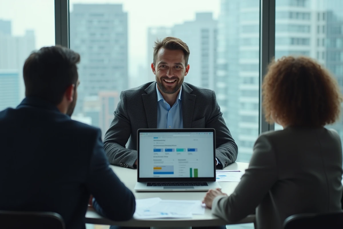 Responsable SEO en réunion client présentant un audit de site web et des recommandations stratégiques