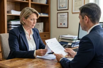 Femme cadre en entretien RH dans un bureau de la fonction publique pour la reprise d'expérience professionnelle antérieure sur son salaire contractuel
