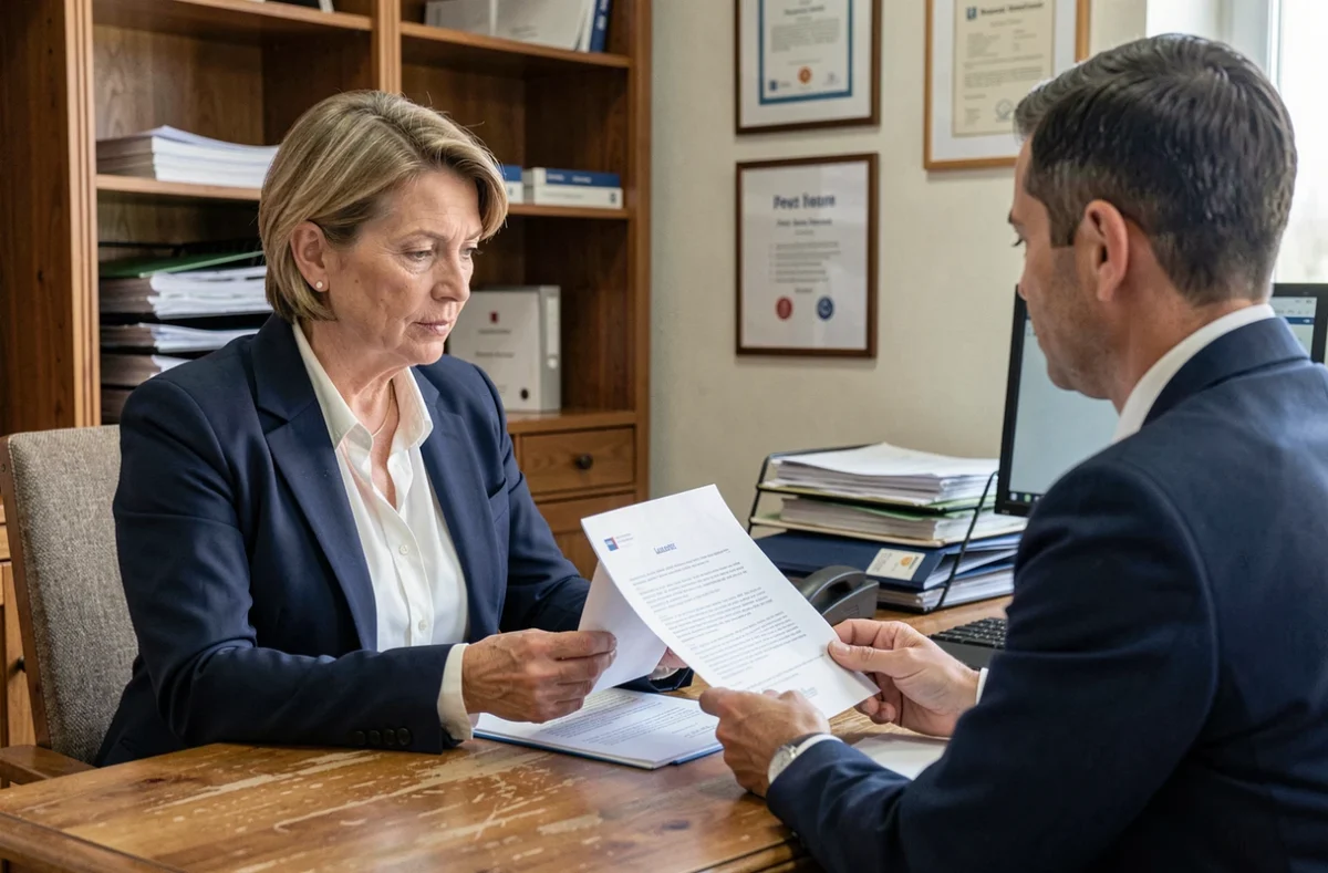 Femme cadre en entretien RH dans un bureau de la fonction publique pour la reprise d'expérience professionnelle antérieure sur son salaire contractuel