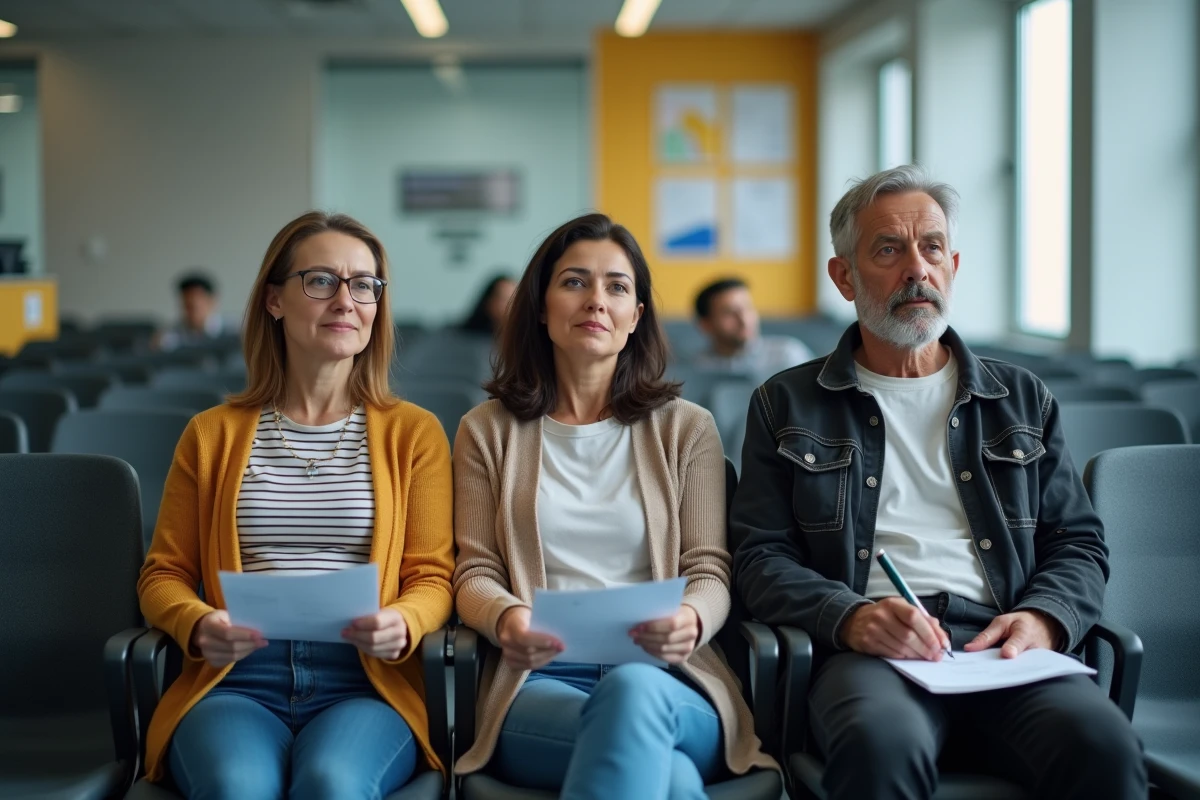 Personnes en salle d'attente d'une agence France Travail pour un suivi RSA en catégorie 3