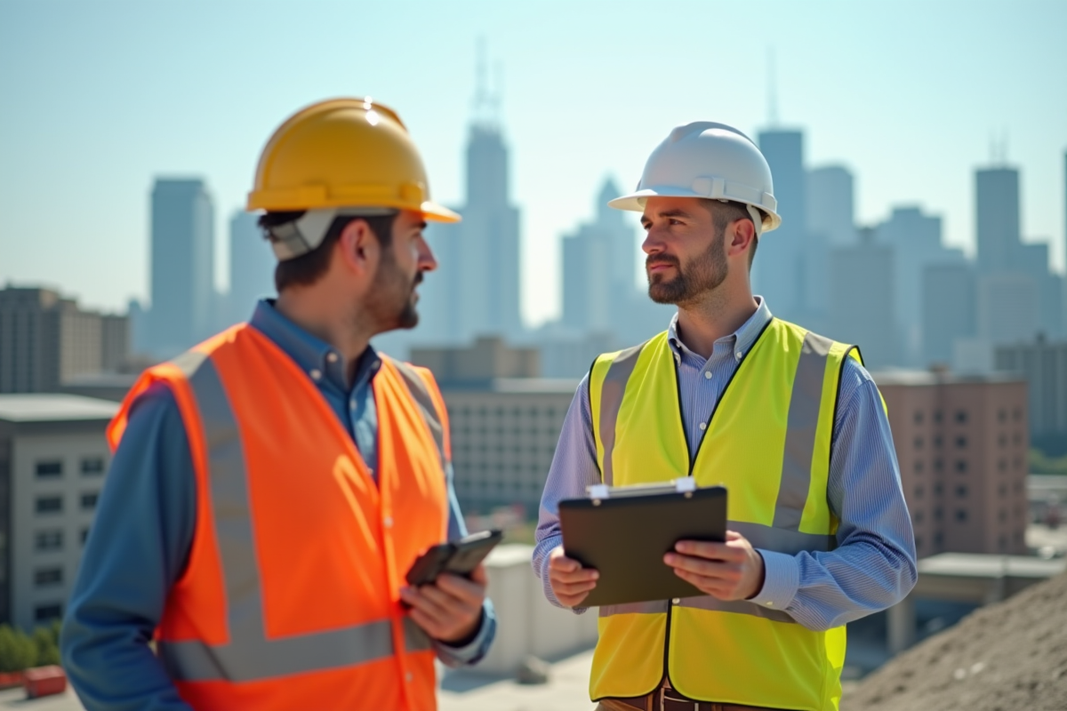 Superviseur de chantier en sécurité surveillant le site