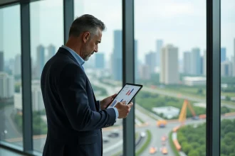 Homme d'affaires étudiant des cartes urbaines dans un bureau